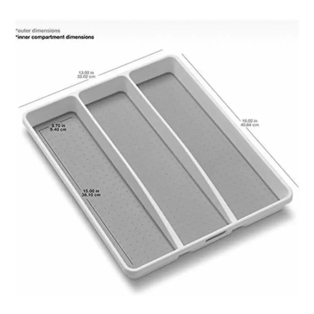 Madesmart Soft Grip Non-Slip Utensil Tray Kitchen Drawer Organizer Gray